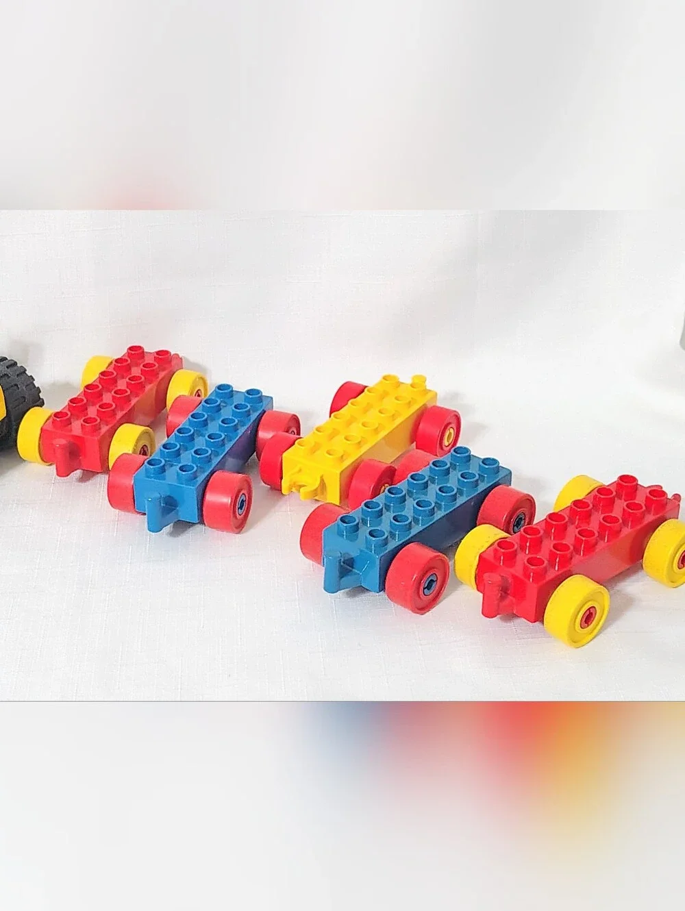 8 Lego Duplo Vehicle Lot - 2 Car Chassis 5 Train Chassis & Spiderman Motorcycle